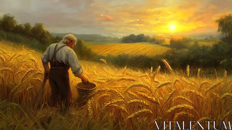 Harvest Time: A Farmer's Golden Field AI Image