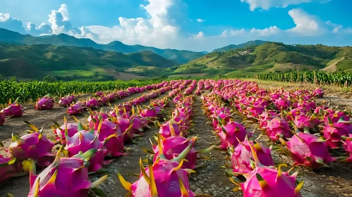 Pink Dragon Fruit on the Field