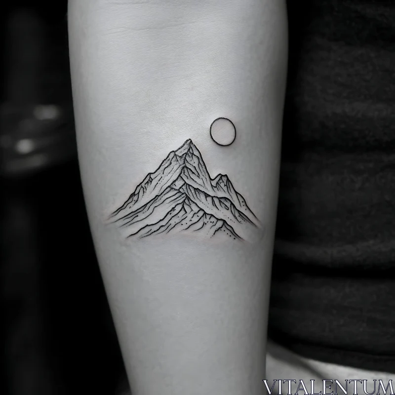 Simple Mountain and Moon Tattoo Design AI Image