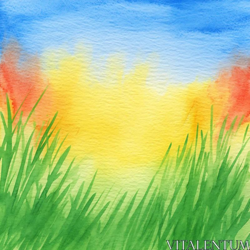 AI ART Serene Watercolor Field Landscape Painting