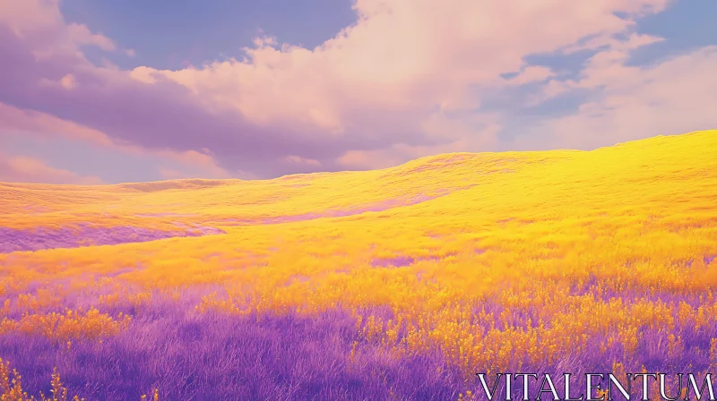 Colorful Meadow Under a Pastel Sky AI Image