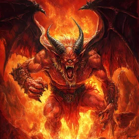 Fiery Demon with Horns and Wings