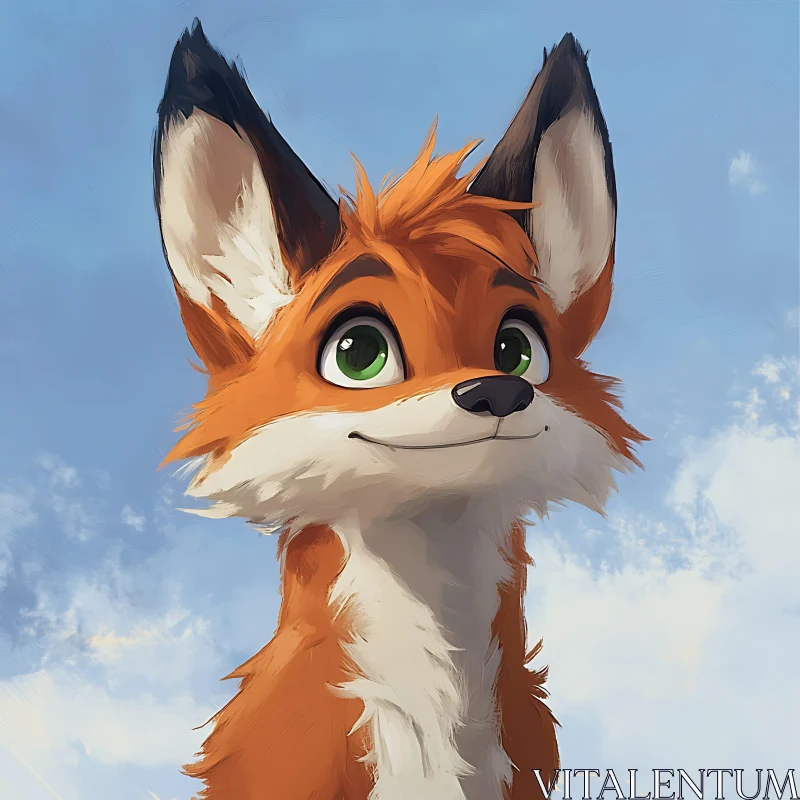 Cartoon Fox with Green Eyes AI Image