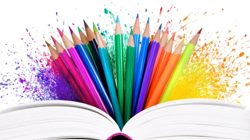 Artistic Pencils Bursting From Book