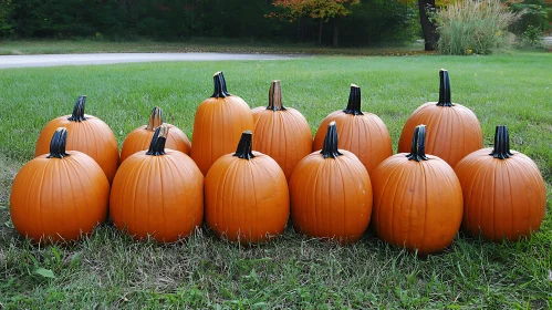 Autumnal Pumpkins on the Lawn