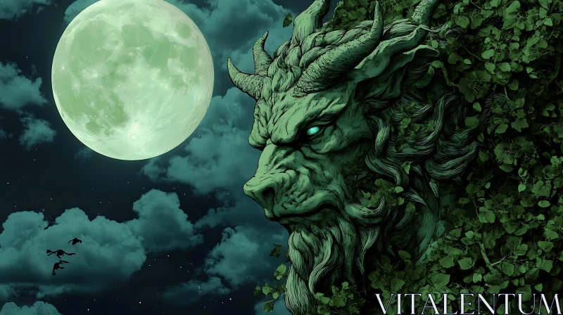 AI ART Green Dragon and Moonlit Night