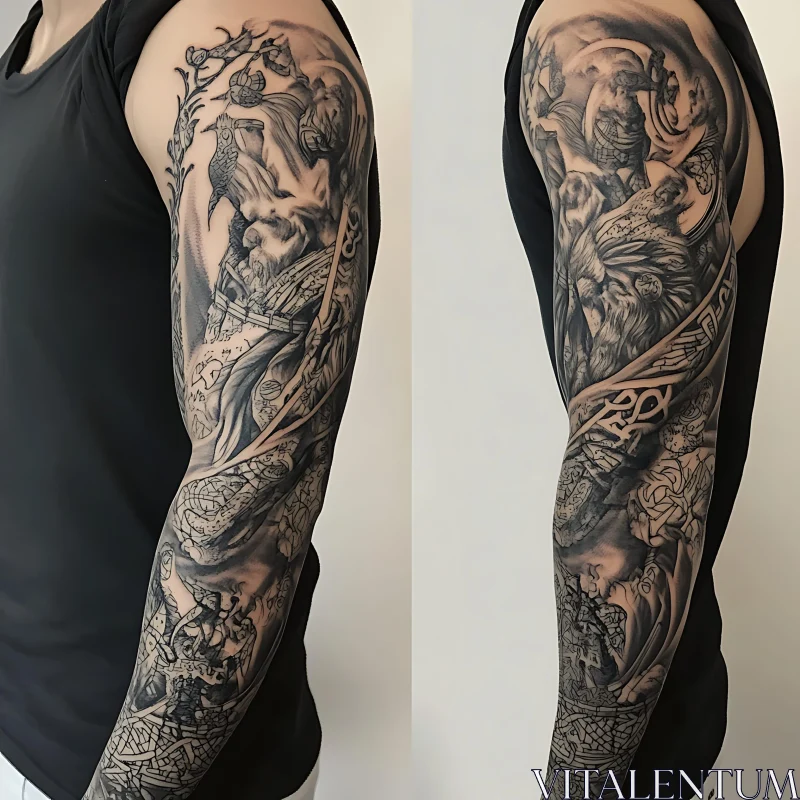 AI ART Detailed Mythical Sleeve Tattoo Art