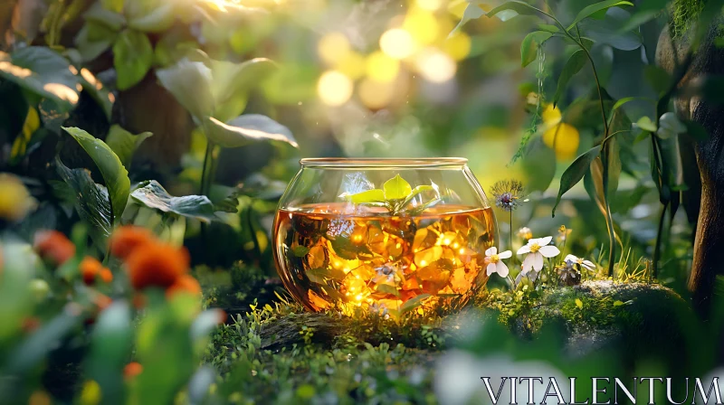 Sunlit Tea in Natural Setting AI Image