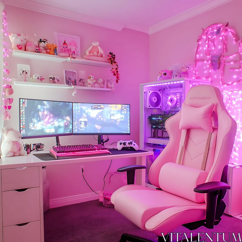 Pink Gaming Room Interior Design AI Image