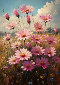 Field of Pink Daisies Painting