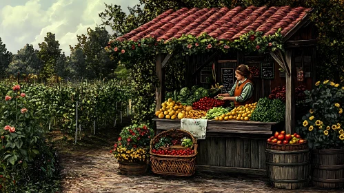 Rustic Market Scene with Fresh Harvest