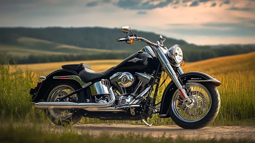 Vintage Motorcycle in Field