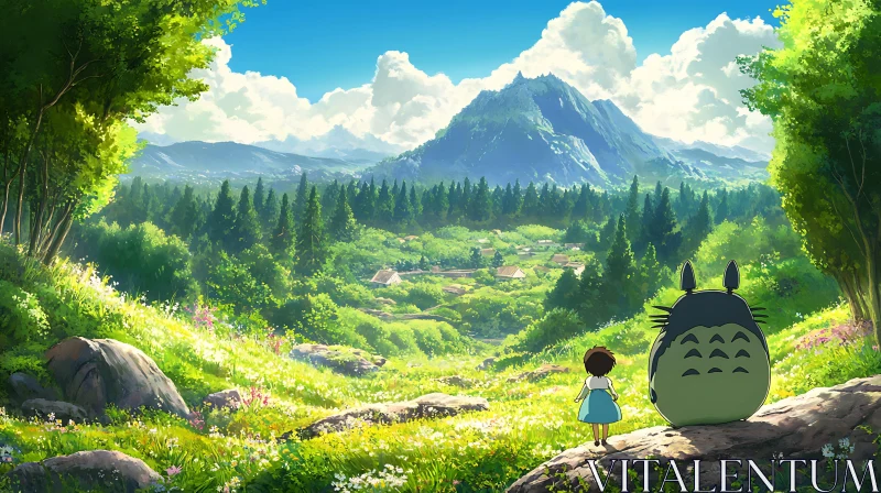 Green Valley Anime Scene AI Image