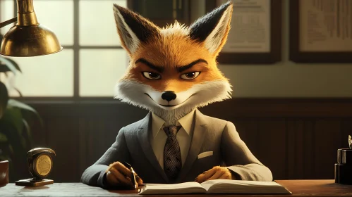 Anthropomorphic Fox Office Portrait