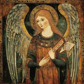 Serene Angel Holding a Scroll Painting