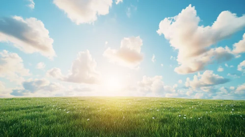 Sunny Day in an Open Field with White Flowers