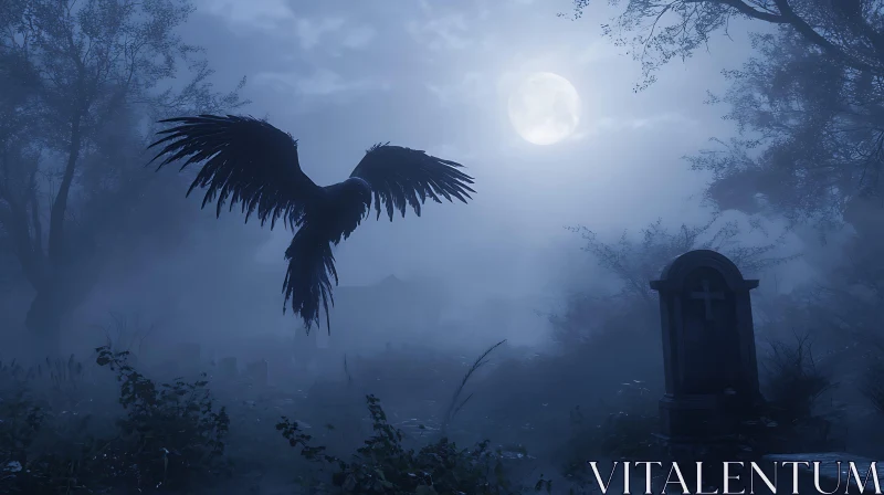 AI ART Moonlit Raven Over Grave