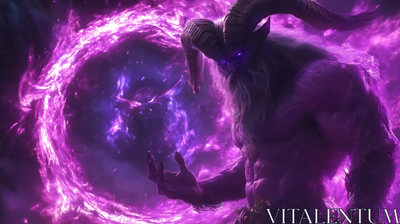 AI ART Horned Demon with a Purple Portal