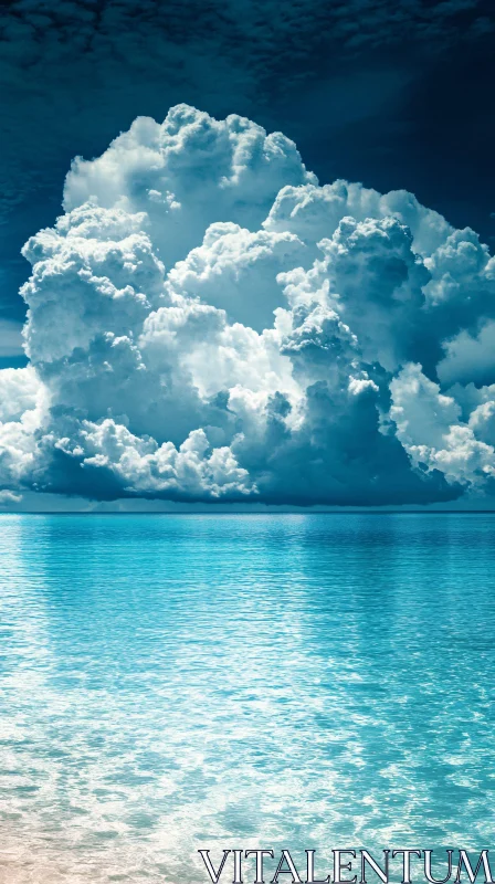 AI ART Turquoise Ocean under Majestic White Clouds