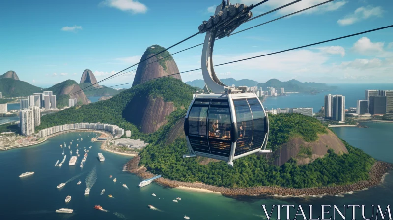 Cable Car Rides Above a Picturesque City: A Grandiose Blend of Metropolis and Nature AI Image