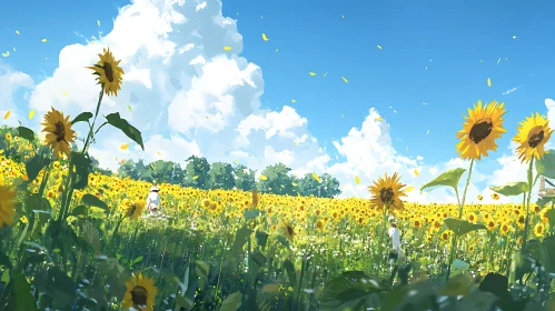 Golden Sunflowers in a Summer Meadow