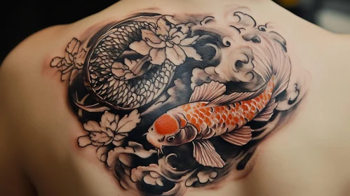 Japanese Koi Fish Back Tattoo