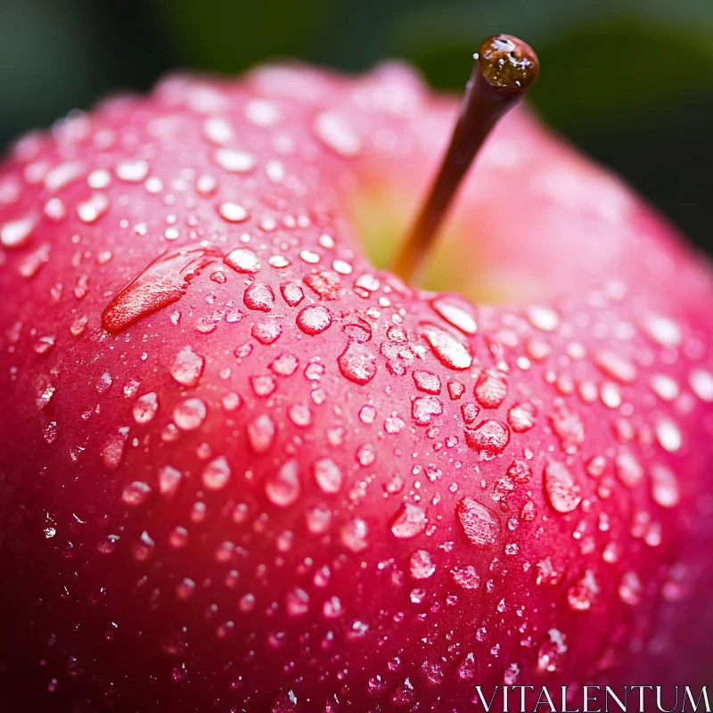 Macro Shot of Fresh Red Apple with Dew Drops AI Image