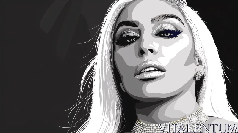 AI ART Monochromatic Glamour: Lady Gaga Illustration