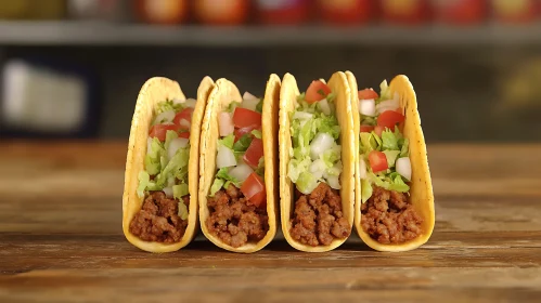 Fresh Beef Tacos on Wooden Surface