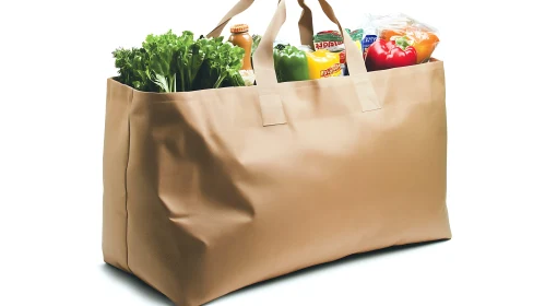 Fresh Vegetables and Groceries in Reusable Bag