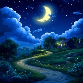 Night Landscape with Crescent Moon