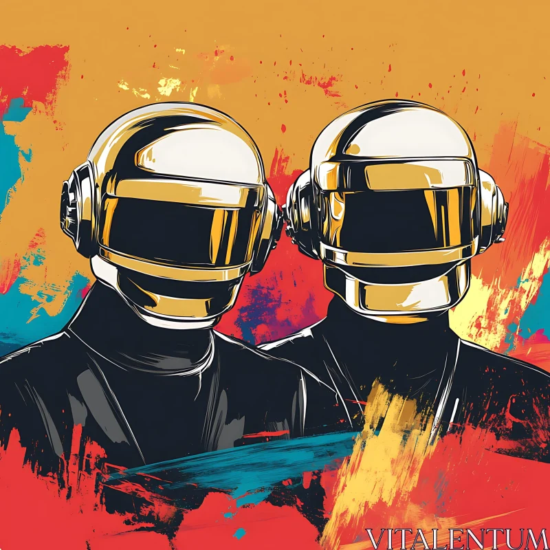 Colorful Abstract with Helmeted Silhouettes AI Image