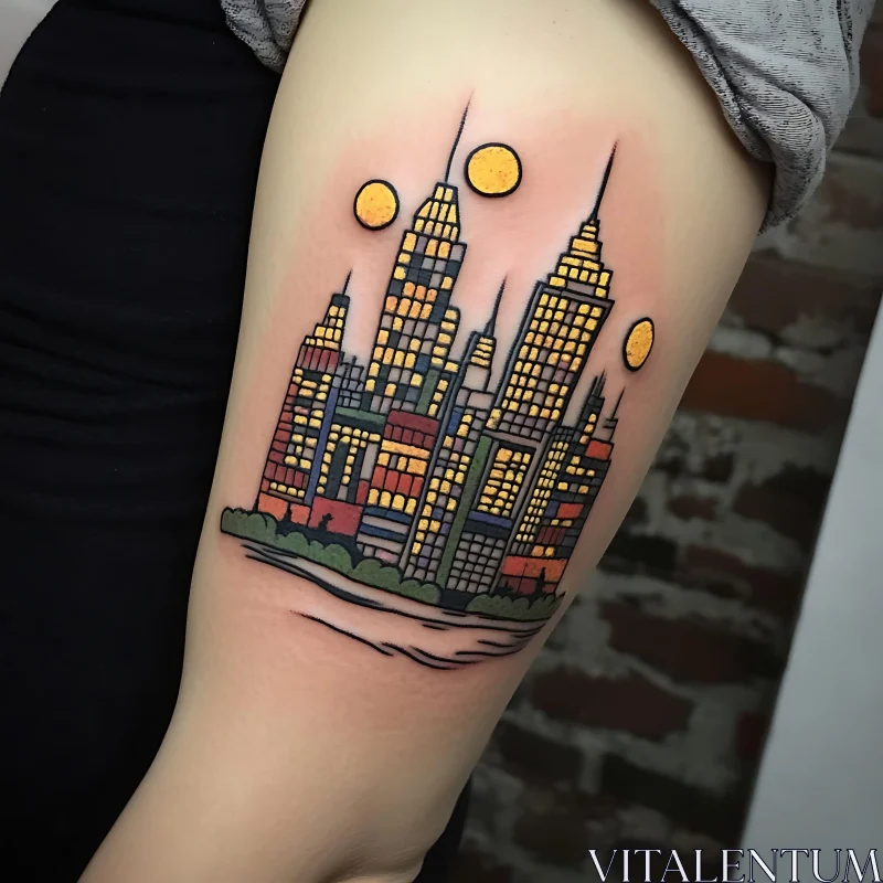 Urban Skyscraper Tattoo Art AI Image