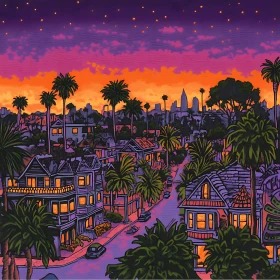 Urban Twilight: A Cityscape with Palms