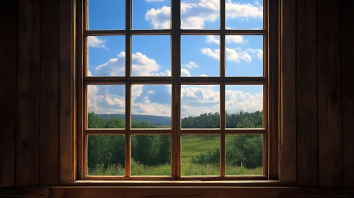 Pastoral Landscape Seen Through Window