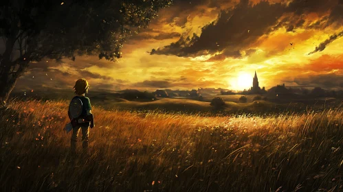 Sunset Over Golden Field