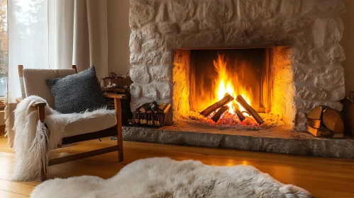 Stone Fireplace with Comfortable Chair