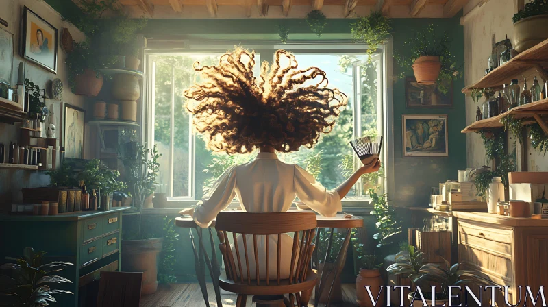 AI ART Woman in Sunlit Room with Indoor Plants