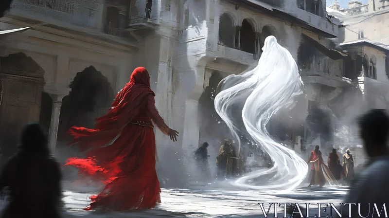 AI ART Red Robe and Ghostly Apparition Art