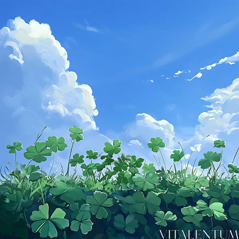 Four-Leaf Clovers in a Sunny Meadow AI Image