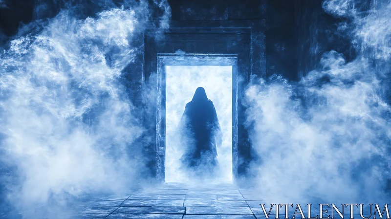 AI ART Mysterious Silhouette in Foggy Doorway