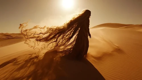 Desert Silhouette with Flowing Fabric