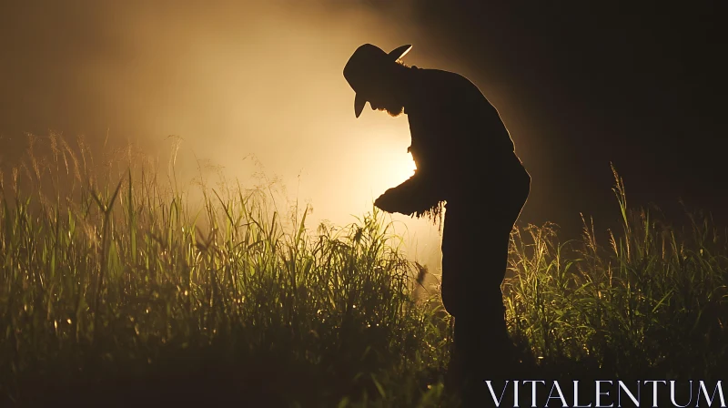 Silhouette of a Cowboy at Dusk AI Image