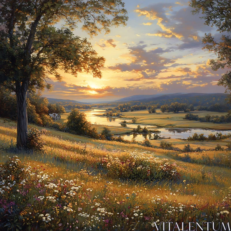 AI ART Peaceful Sunset Over River Valley