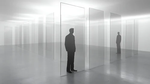 Minimalist Glass Panel Art with Human Silhouettes