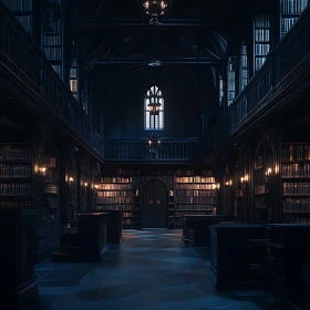 Ancient Library Interior with Bookshelves