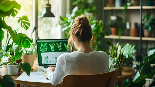 Woman Working Surrounded by Greenery