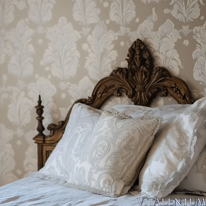 Vintage Bed with Pillows in Bedroom AI Image