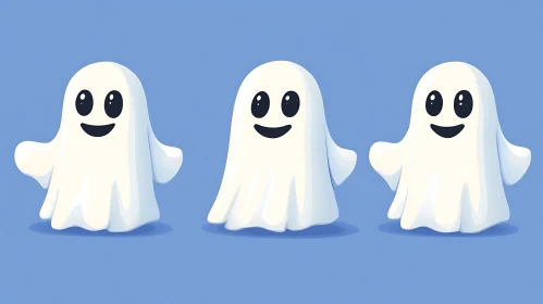 Whimsical Ghosts on Blue Background