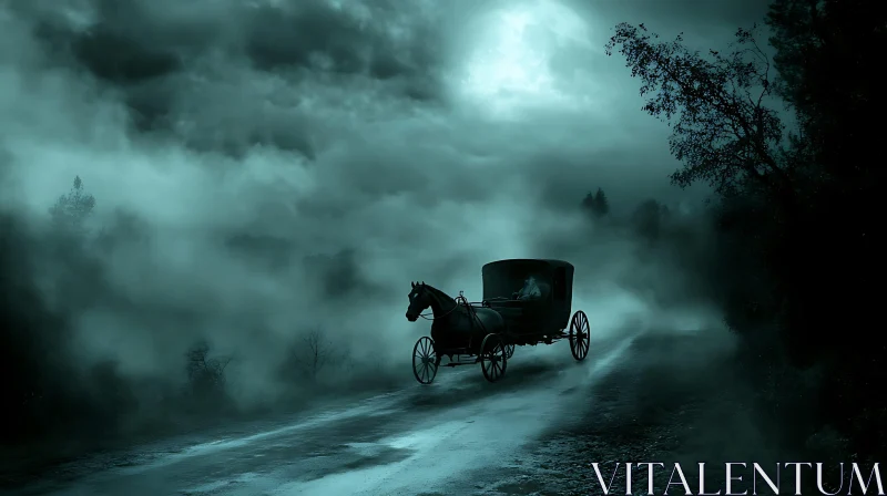 AI ART Eerie Horse Carriage Ride Through the Fog